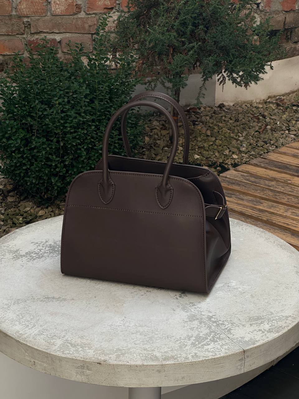 The Row Soft Margaux 26 Bag in Leather Brown
