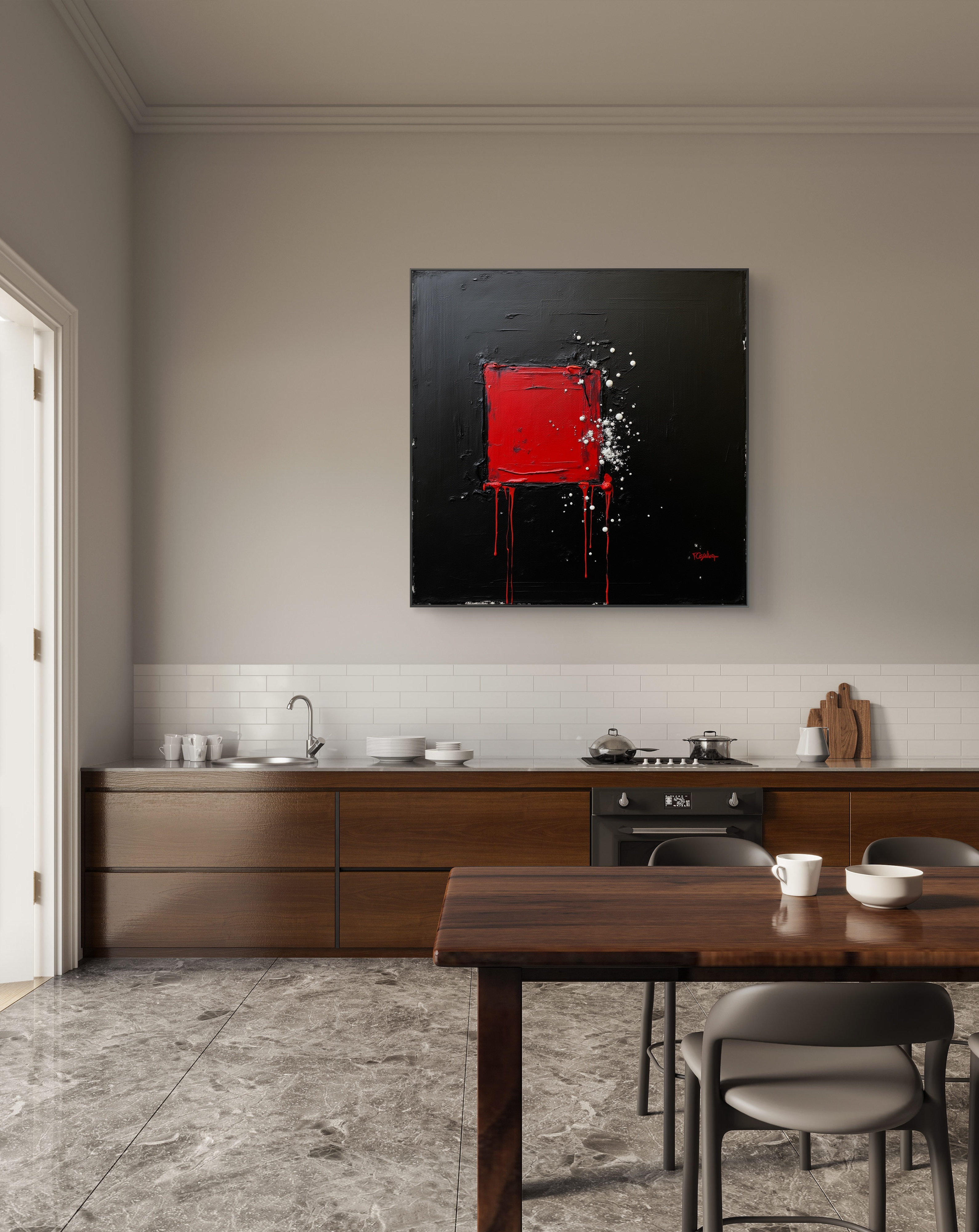 Текстурна картина мінімалізм "Червоний квадрат"