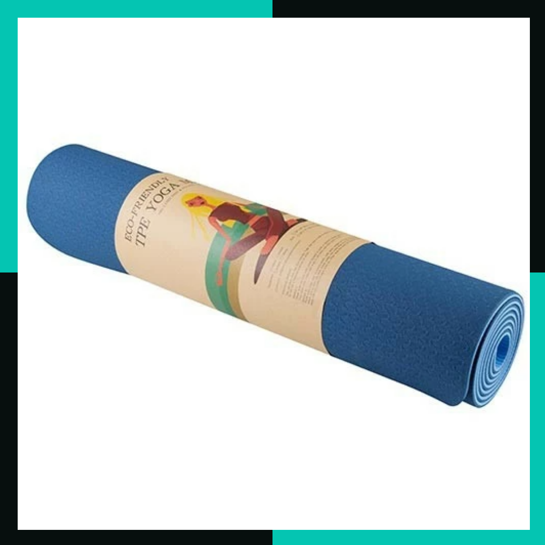 Килимок для йоги та фітнесу 2 шари, TPE, 6мм, синій/блакитний