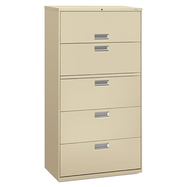 HON® Brigade™ 600 Series Lateral File Cabinet, 36″ Wide, 5-Drawer, Putty