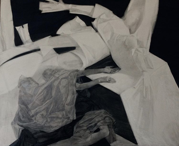 Light and shadow, 2019, 100х120 sm, charcoal, graphite, paperboard