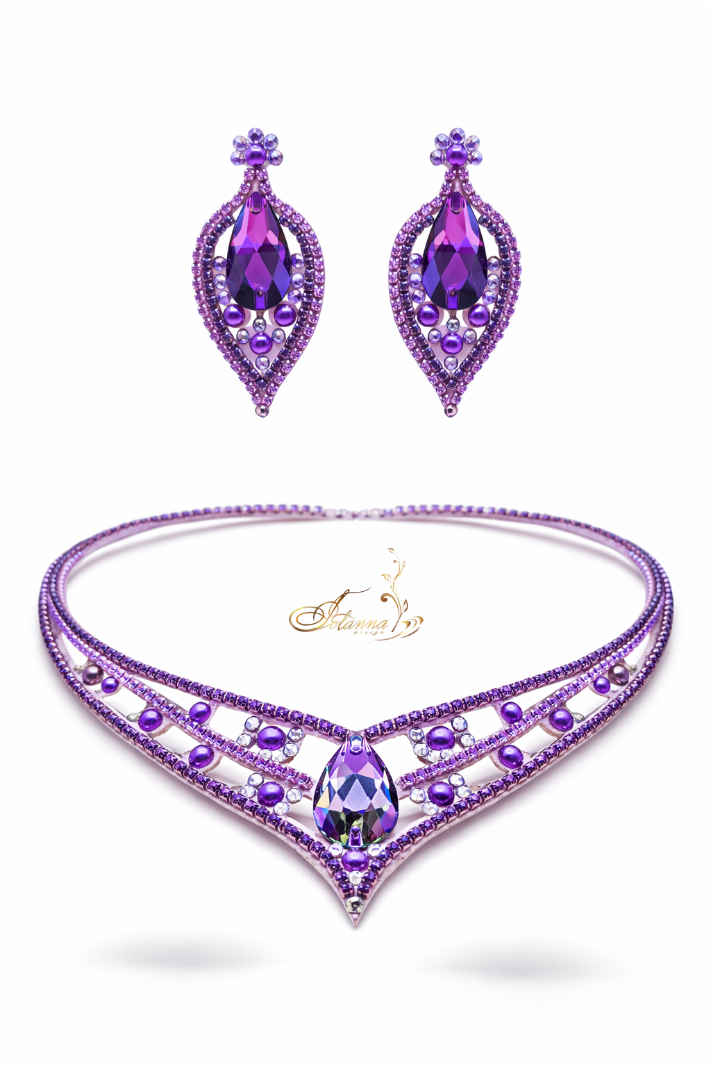 Purple Crystal Necklace & Earrings Set