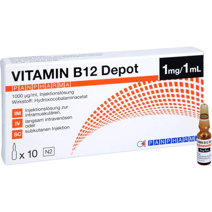 Hydroxocobalamin Vitamin B12 Depot 1000 µg PANPHARMA  – 10 Ampullen