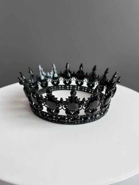 Розкішна корона-діадема із чорними кристалами на торт та на свято