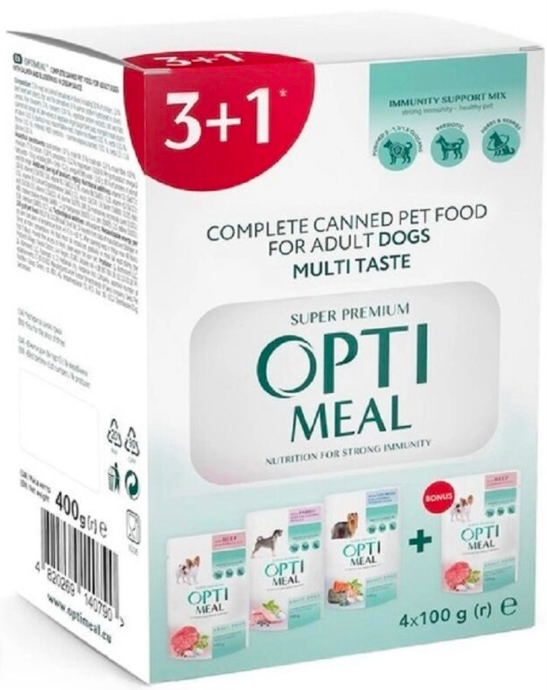 Оптіміл Акція Набір паучі для собак(лосось,кролик,яловичина) 3+1