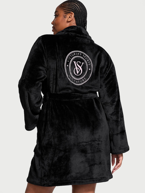 Плюшевий халат VS Black Logo Short Cozy Robe чорний з лого