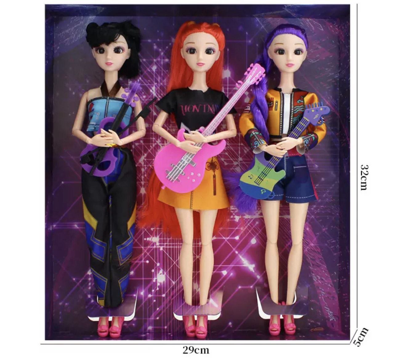 Набір музичних ляльок Kpop Demon hunters, Кей поп мисливиці на демонів ( Румі, Міра та Зої) з музичними інструментами