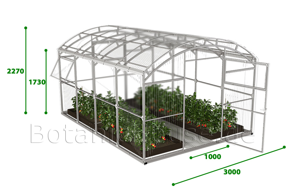 Gewächshaus 3x4m "HOCH Doppelprofil" 3x4m...20m / 4,6,8,10mm HKP H2,30m