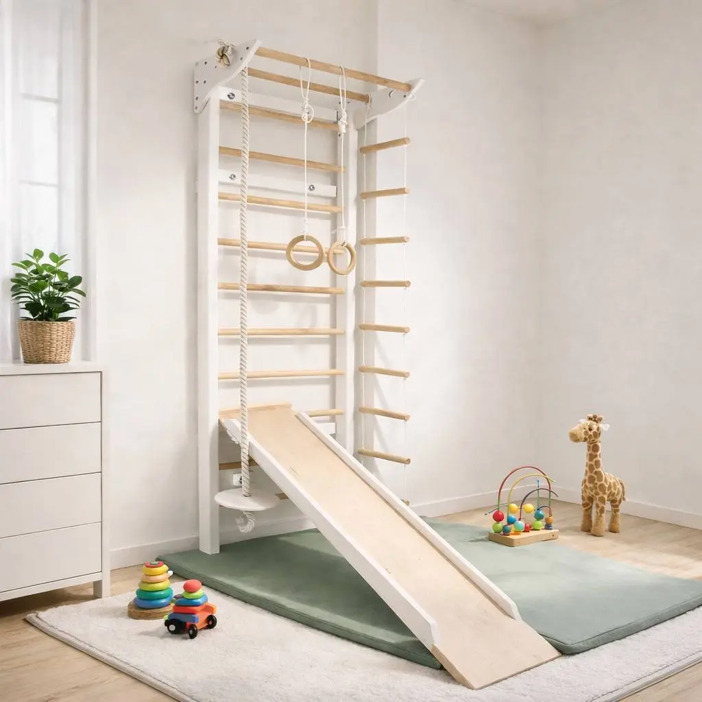 Leni – Naturweiß Kletterstation & Indoor Bewegungswand für Kinder