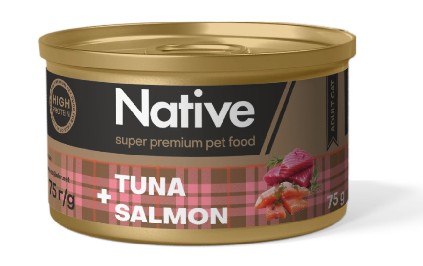 Native Tuna with Salmon Adult Cat - натуральний консервований корм з тунцем і лососем для котів, 75г