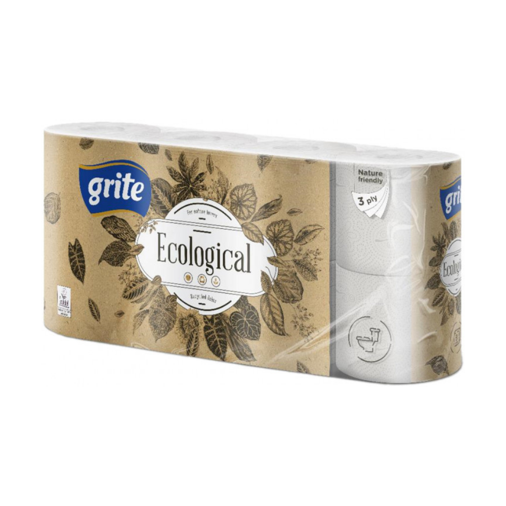Туалетний папір Grite Ecological, 14,85 м, 3 шар, 8 рул/уп