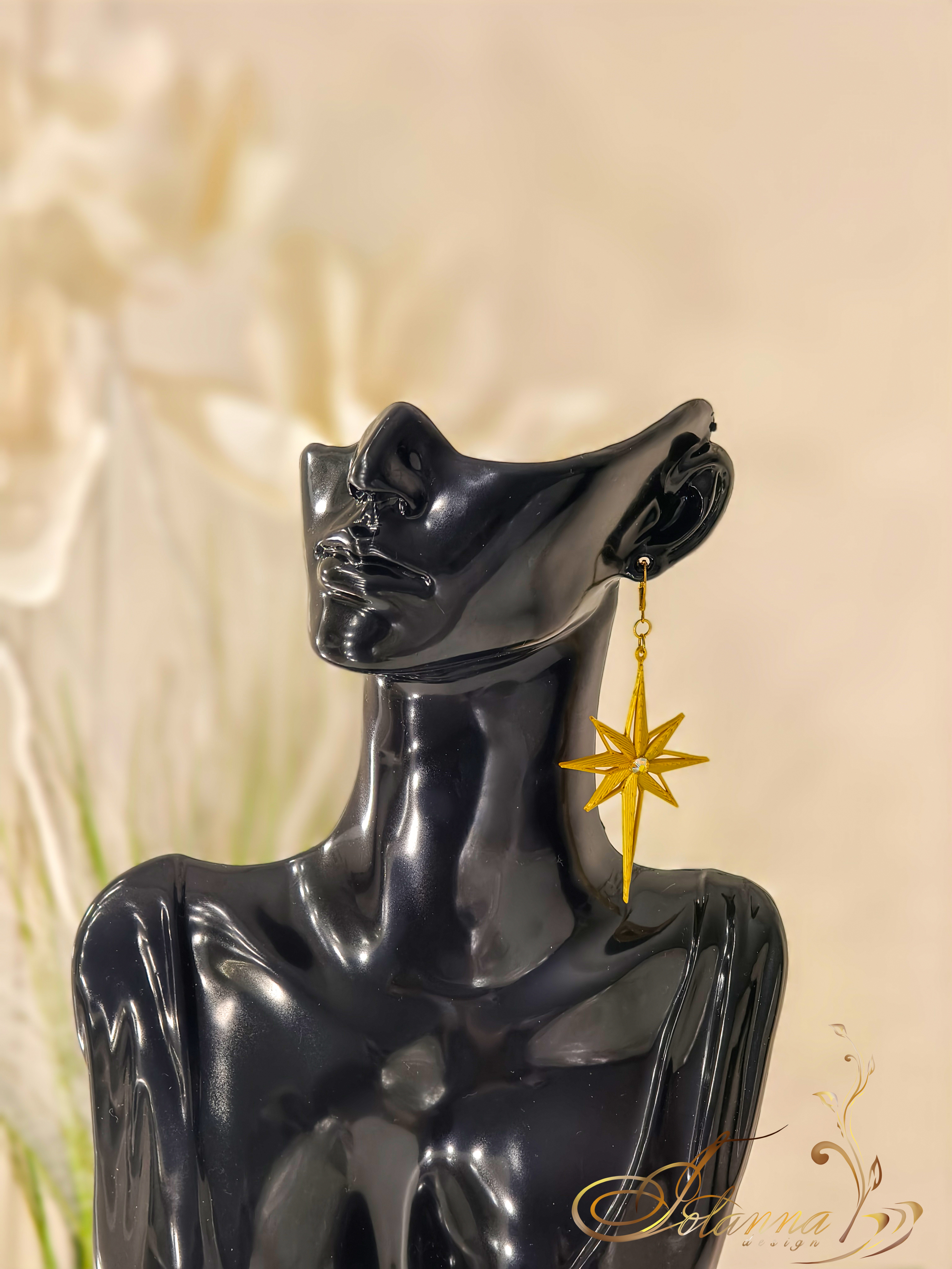 Gold stars crystal 3d printed earrings