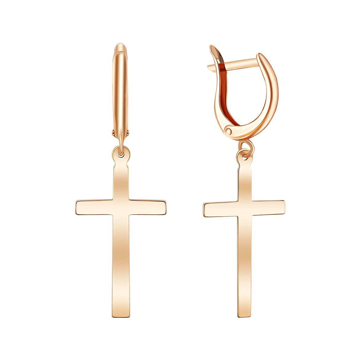 Goldene Ohrringe mit Kreuz-Anhänger – 585er Rotgold