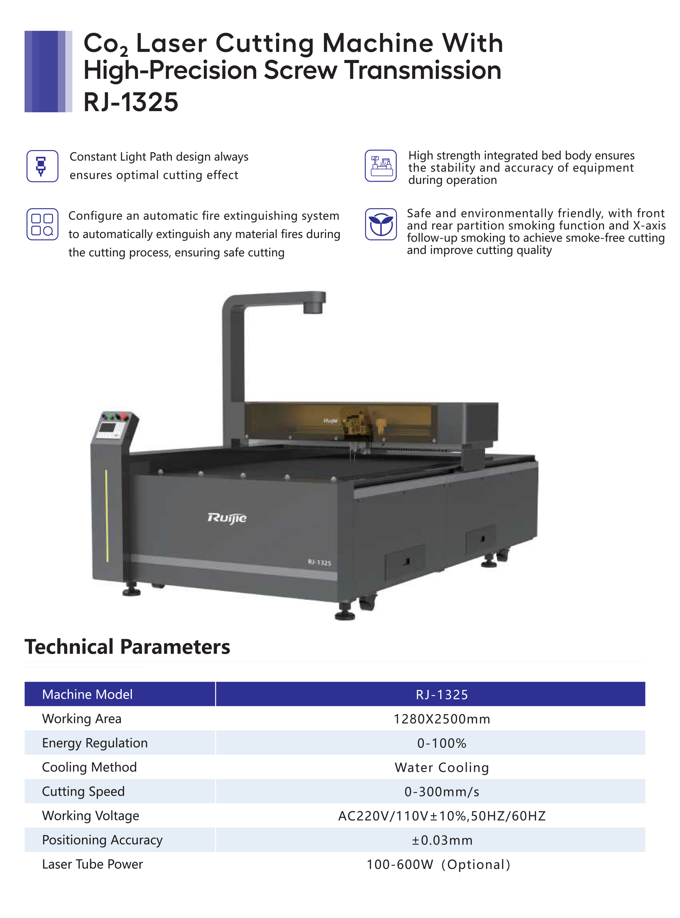 CO2 Laser Cutting Machine With High-Precision Screw Transmission RJ-1325