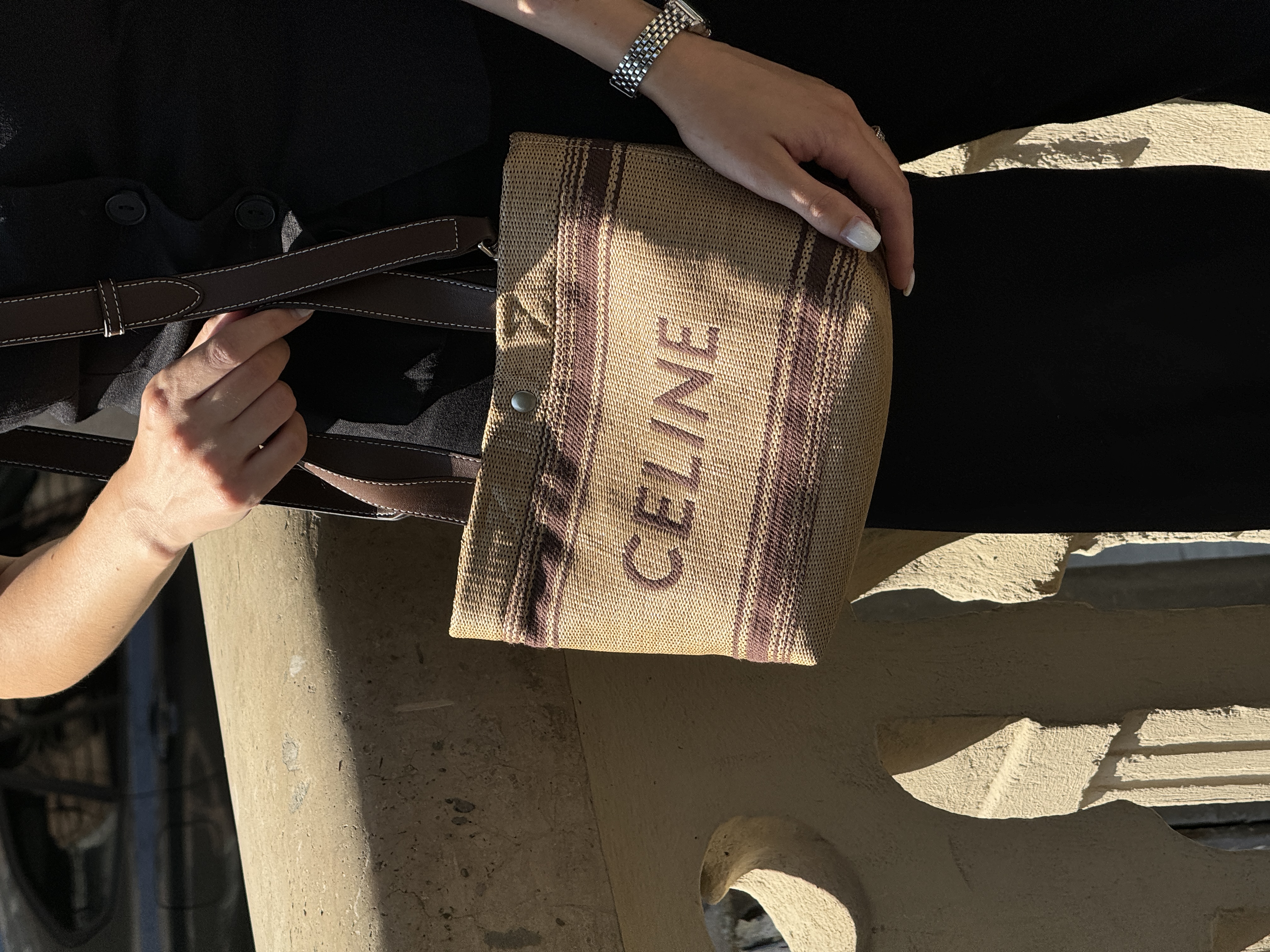 Celine Mini Cabas In Textile With Raffia Effect And Calfskin