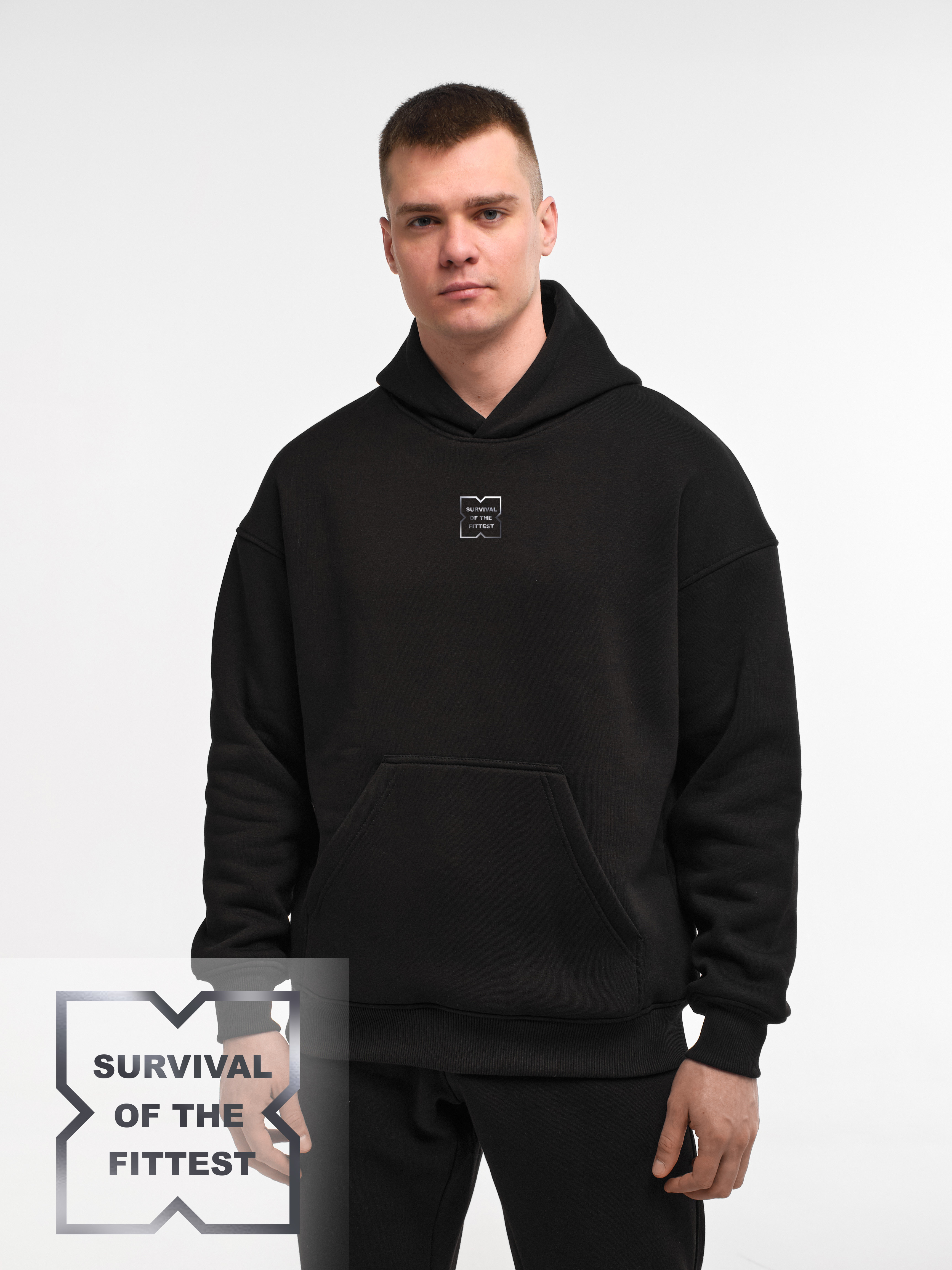HOODIE "SURVIVAL OF THE FITTEST" | POCKET | BLACK EMOTION | XH1