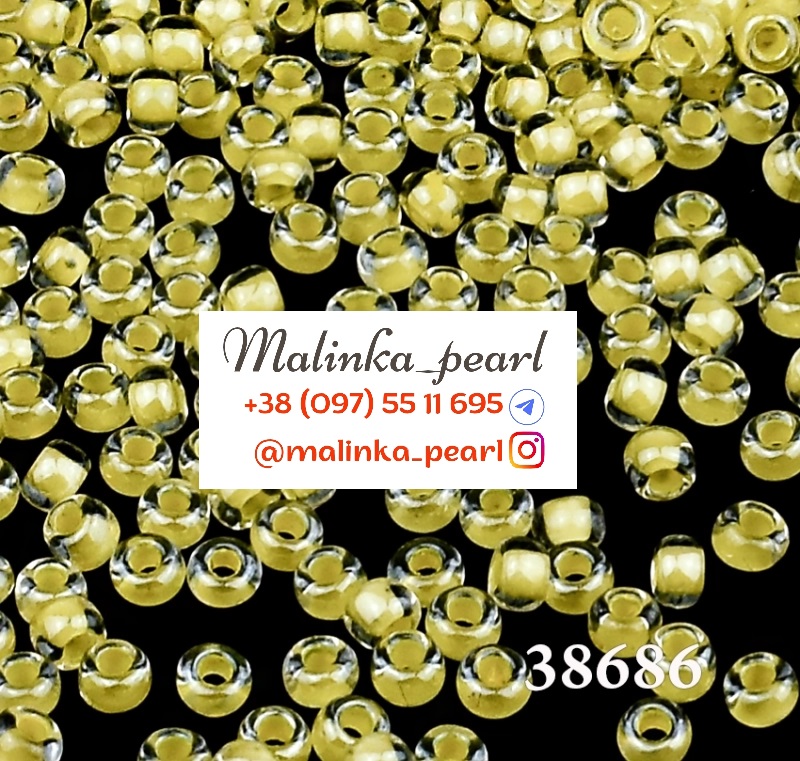 Бісер жовтий, кристальний, глазурований з фарбованим отвором