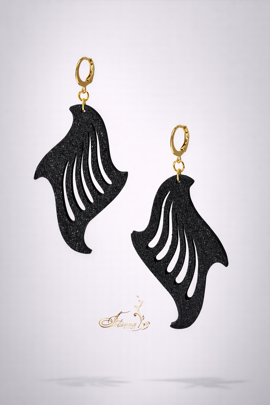 Wave black 3d printed earrings