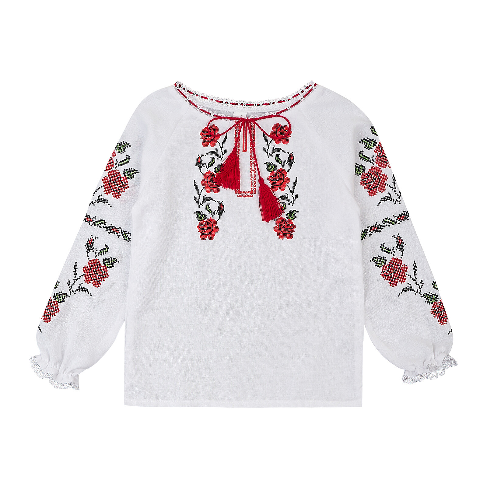 Вишита сорочка для дівчинки з червоно-чорною вишивкою