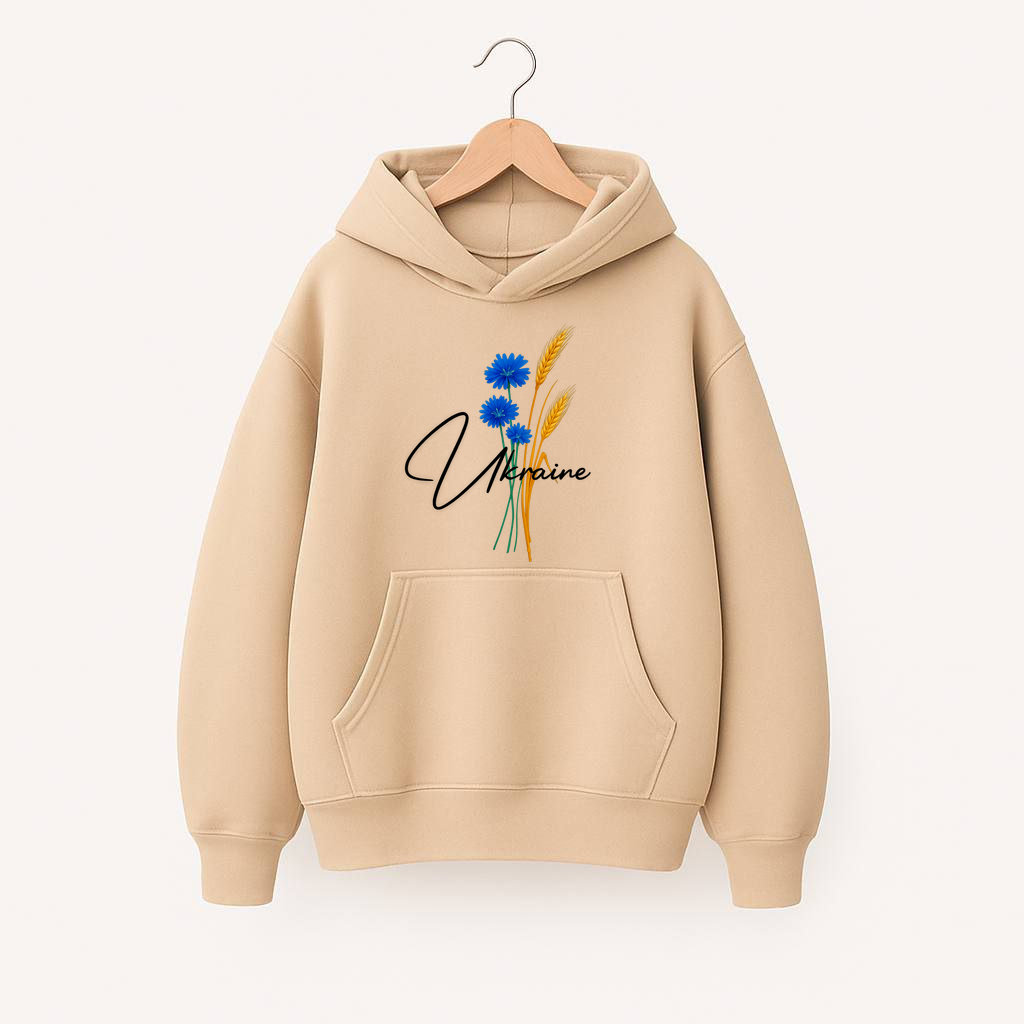 ХУДІ ОВЕРСАЙЗ БЕЖ   З ПРИНТОМ "КОЛОСОК УКРАЇНА"