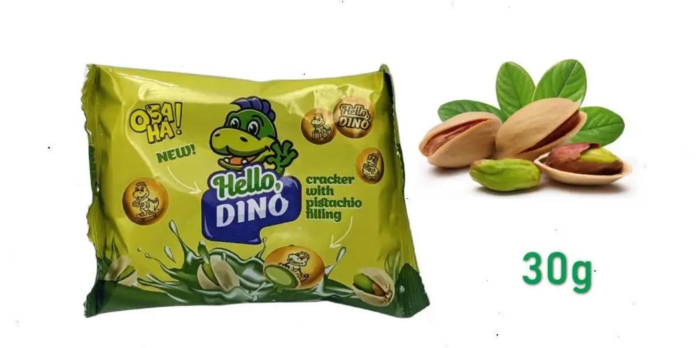 Крекер солодкий Обана Hello Dino з фісташковою начинкою 30 г