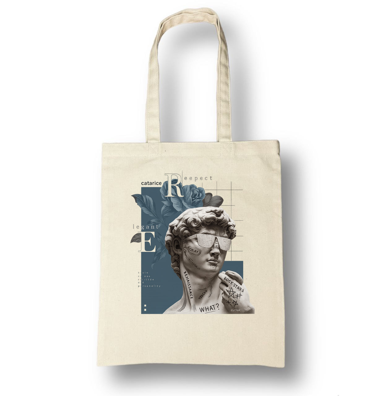 Шопер бежевий (натуральний колір) класичний з принтом "ЕЛЕГАНТ"