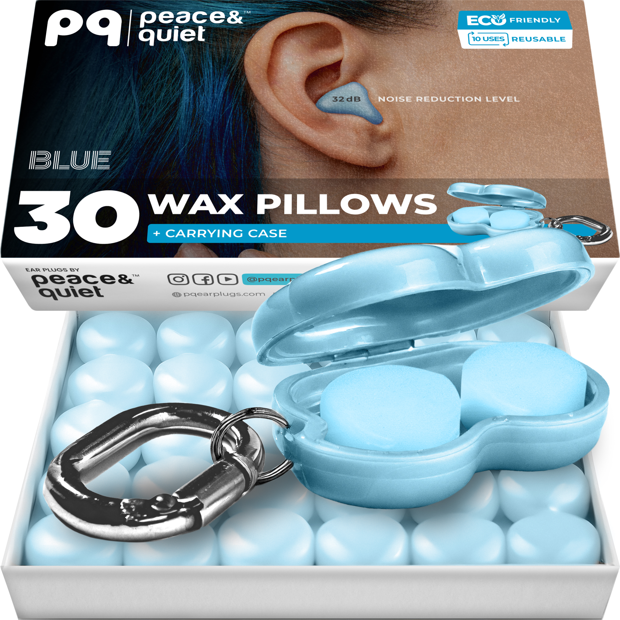 Силіконові беруші для сну PQ 30 штук з кейсом для зберігання в синьому кольорі