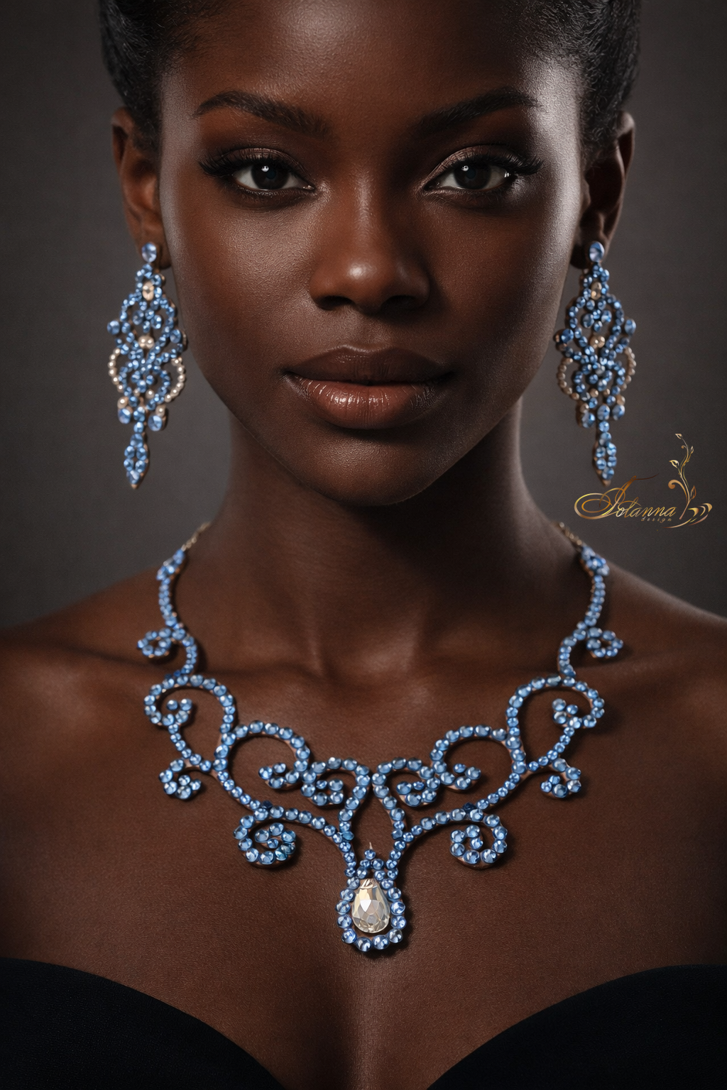 Rhinestone Sapphire Ballroom Dance Jewelry Set: Oriental Necklace & Earrings