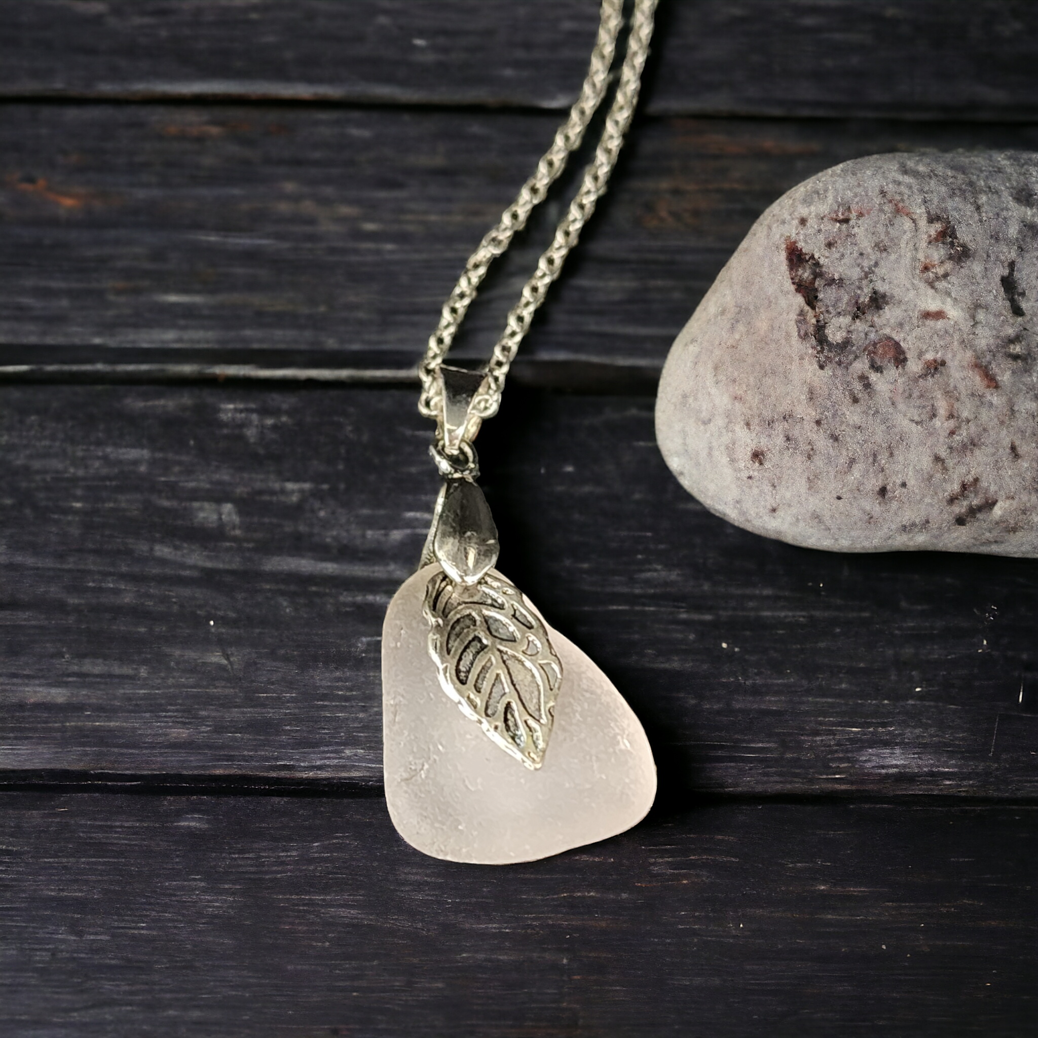 Small Lavender Leaf Sea Glass Necklace