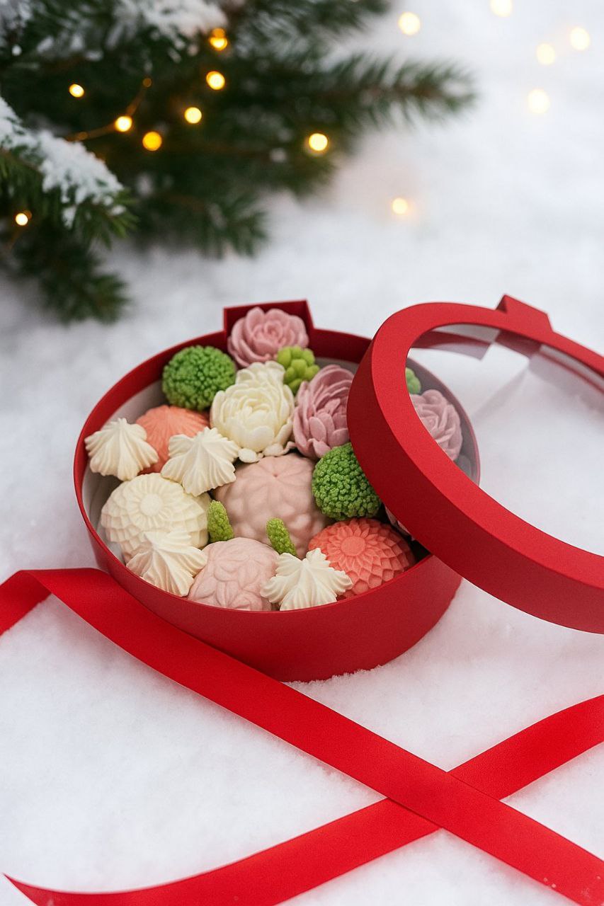 Зефірна композиція у коробці у формі кулі