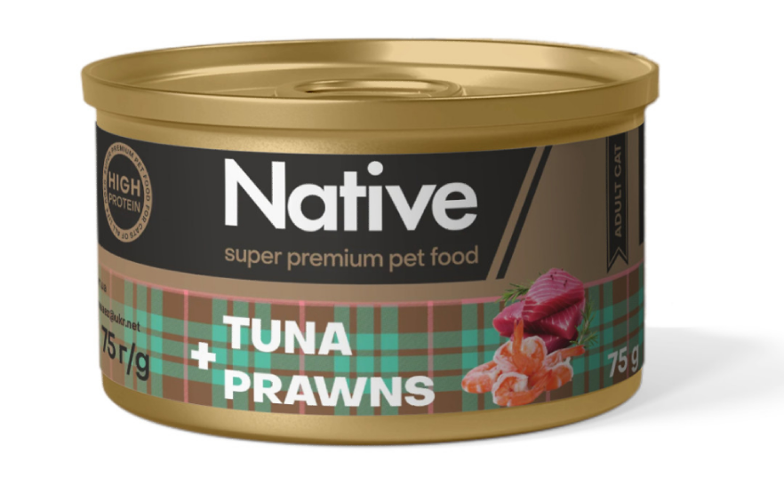 Native Tuna with Prawns Adult Cat - натуральний консервований корм з тунцем і креветками для котів, 75г