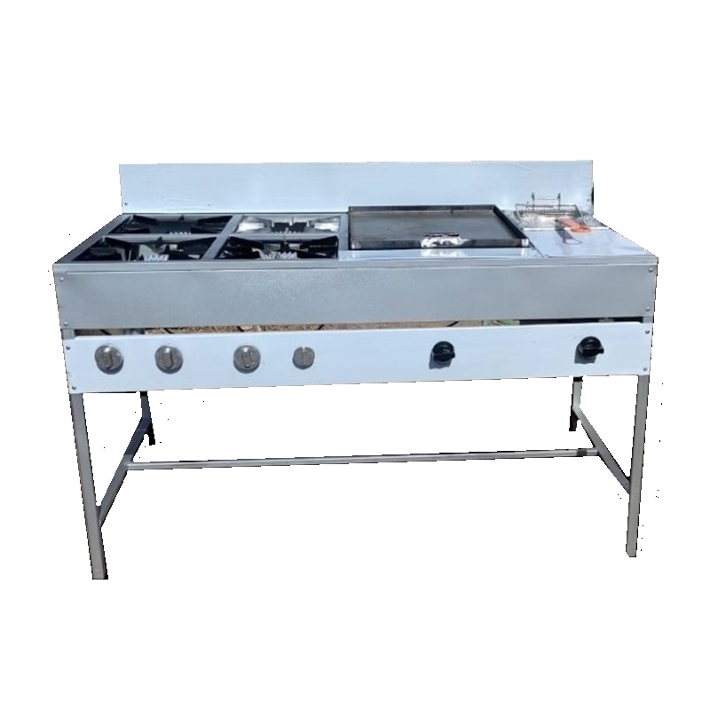 Cocina Multifuncional a Gas 6 en 1 - 4 Fogones + Plancha + Freidora