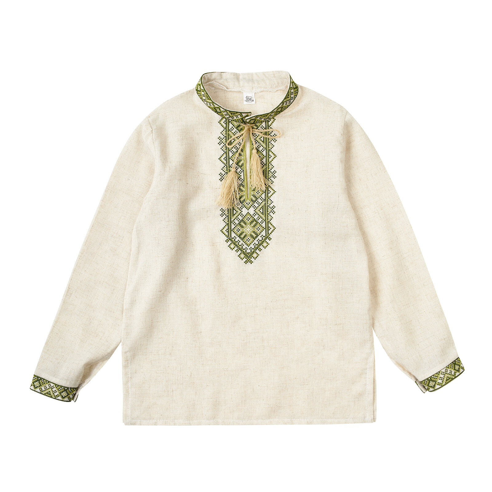 Сорочка вишита льон для хлопчика з зеленою вишивкою