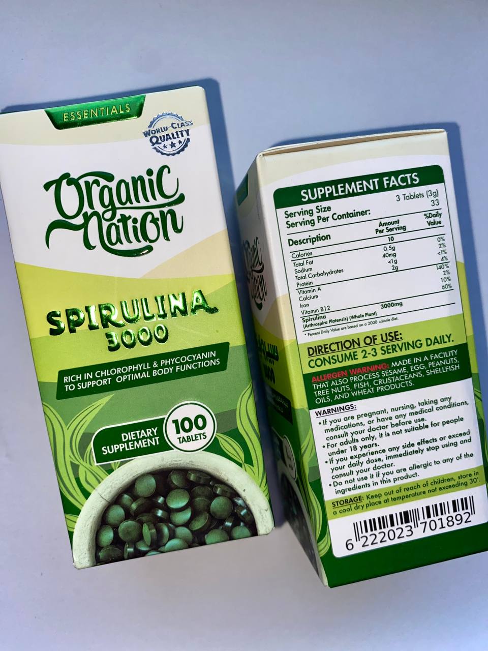 Spirulina 3000 Organic Nation Спіруліна 3000 100 таблеток