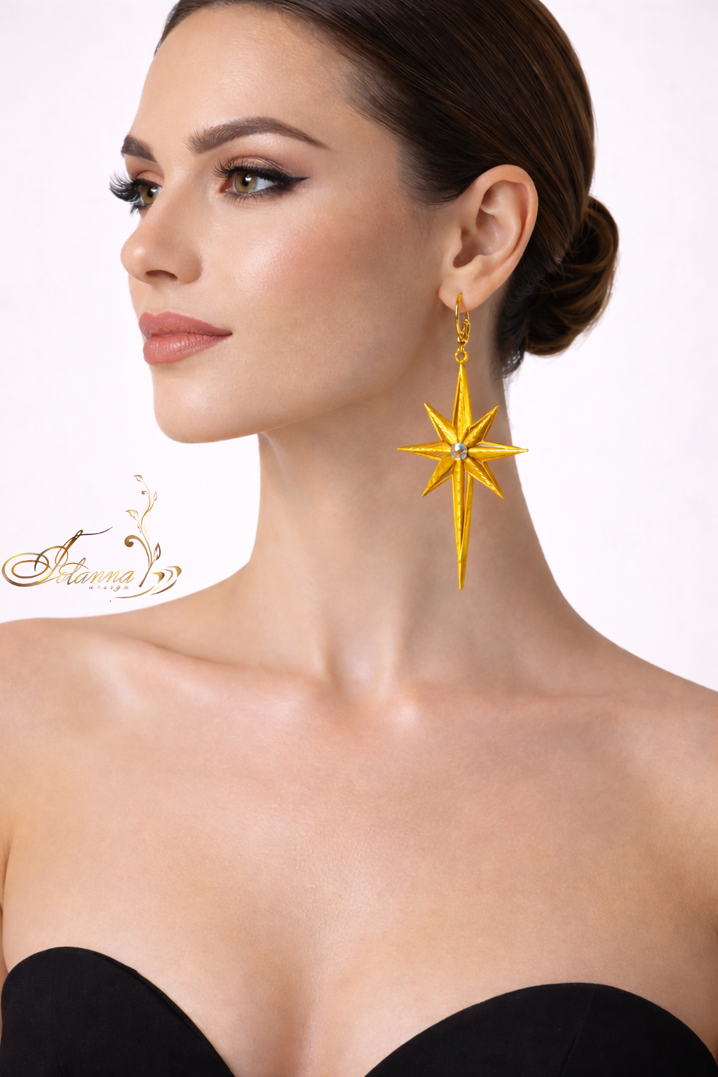 Gold stars crystal 3d printed earrings