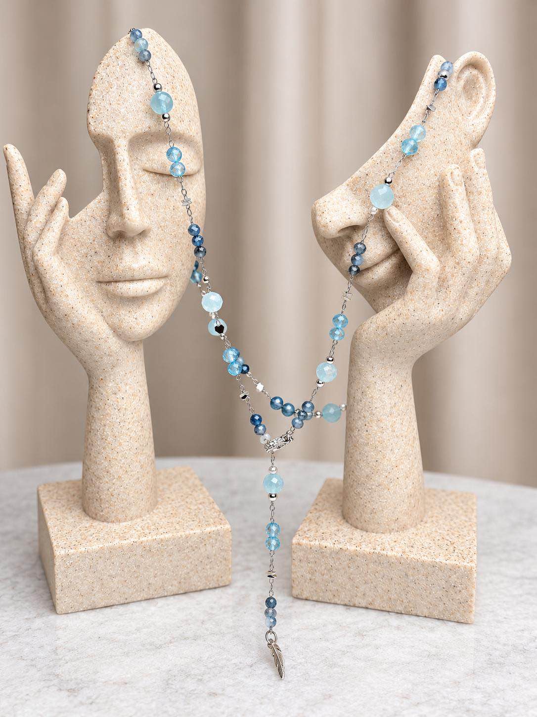 Y Necklace with Aquamarine, Topaz & Sapphires – Adjustable Stainless Steel Gemstone Jewelry
