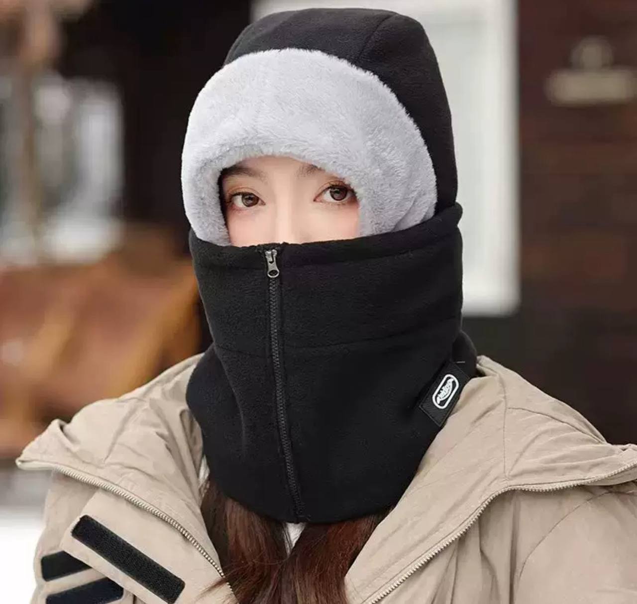 Пухнастий утеплений флісовий снуд-капор, зимова шапка, шарф