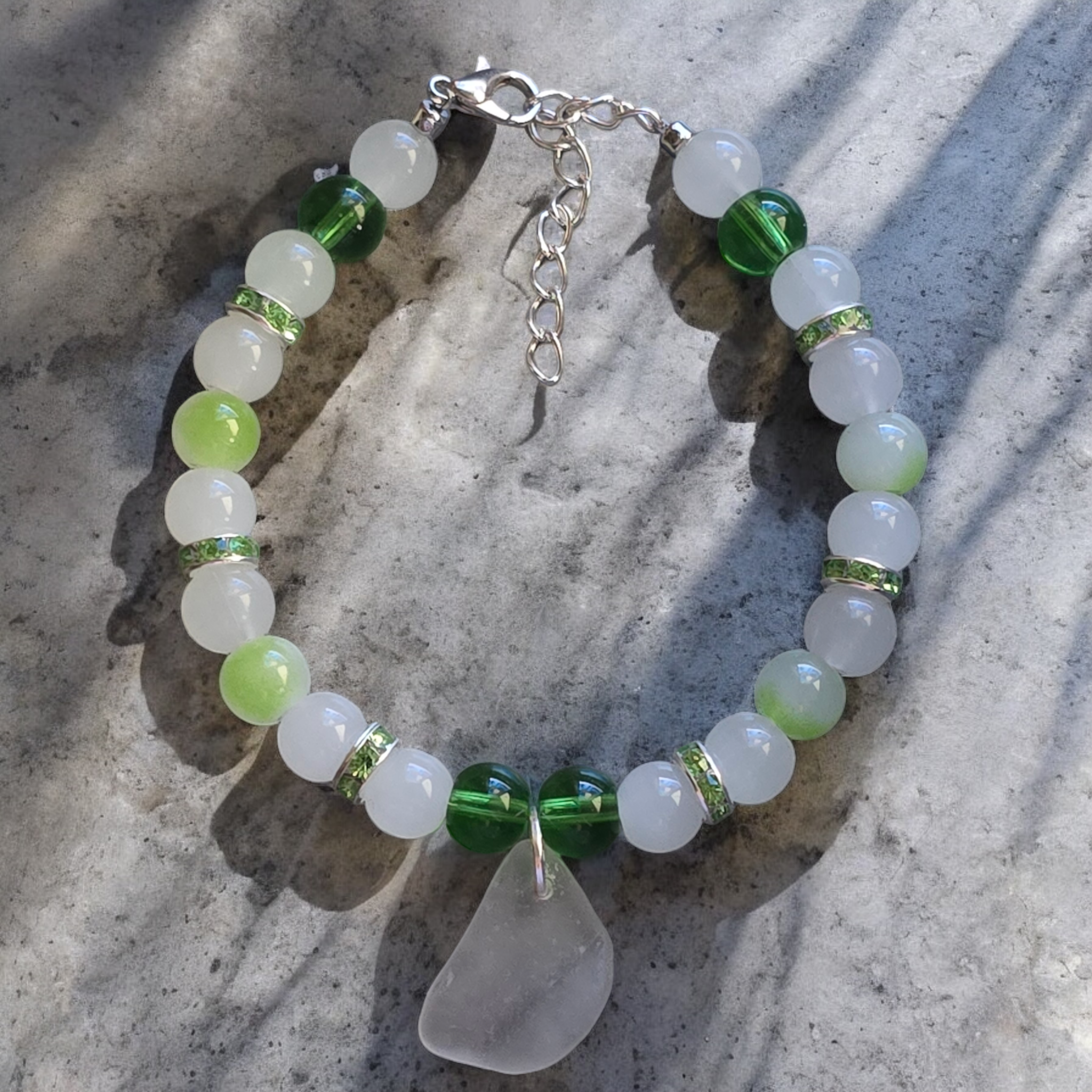 Green Sea Glass Beaded Bracelet