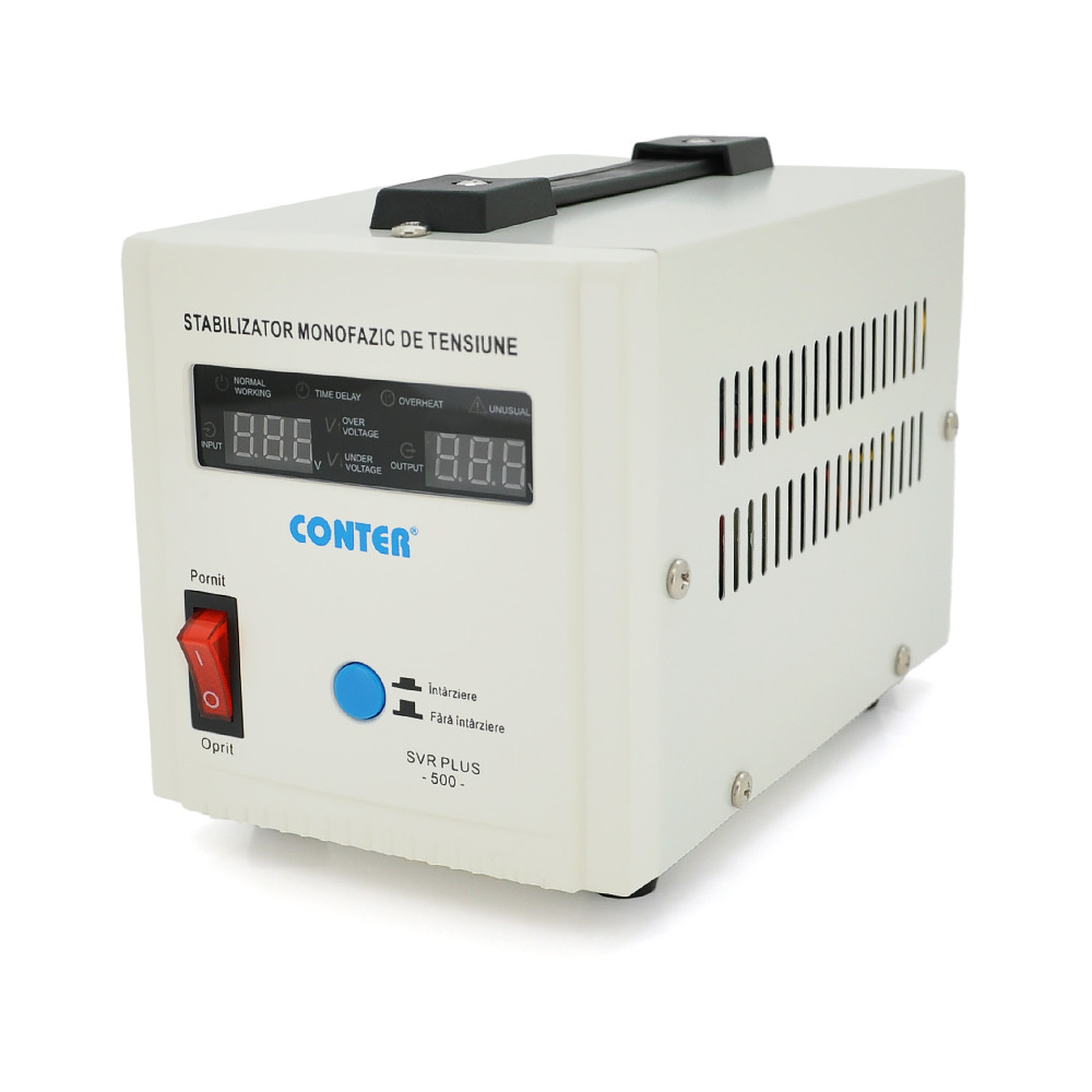 Стабілізатор напруги релейний Conter SVR-PLUS-500VA/375W 1 фаза, напольного монтажу, LED дисплей,