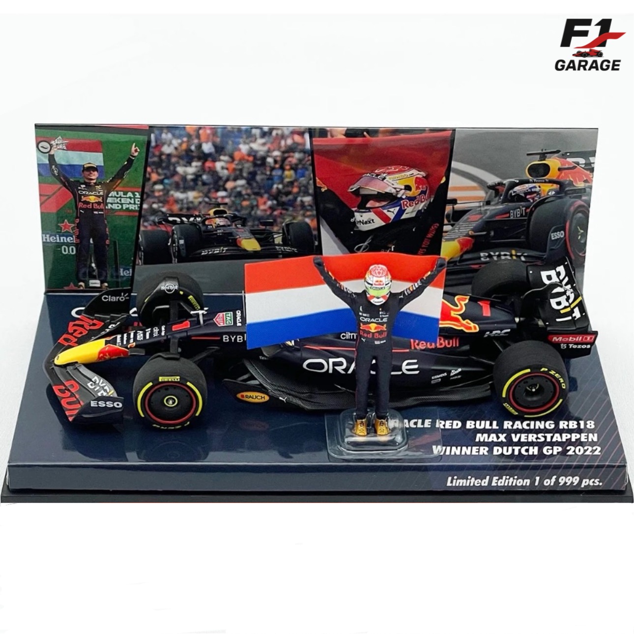 Minachamps Red Bull RB18 Max Verstappen, 1:43, Dutch GP - 2022 , driver with flag