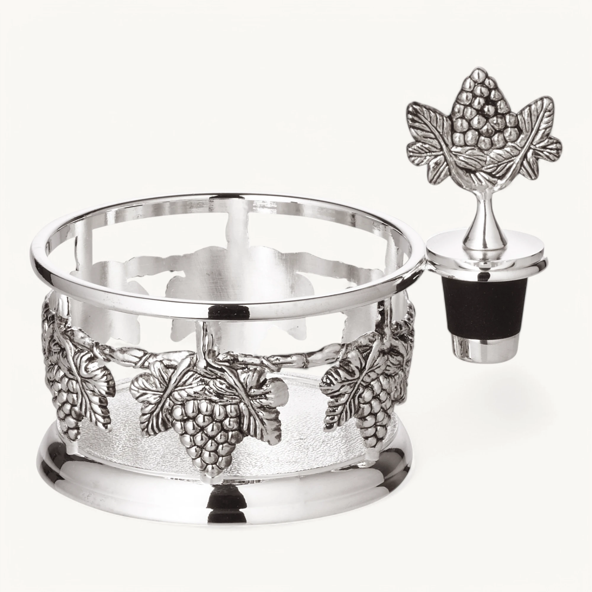 Підставка для пляшки Edzard з виноградом, посріблена, 10×9 см, з пробкою