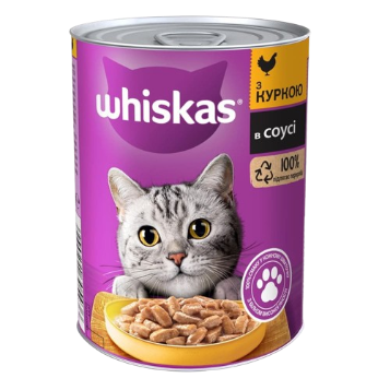 Віскас (Whiskas) консервований корм шматочки з куркою в соусі, 400 г