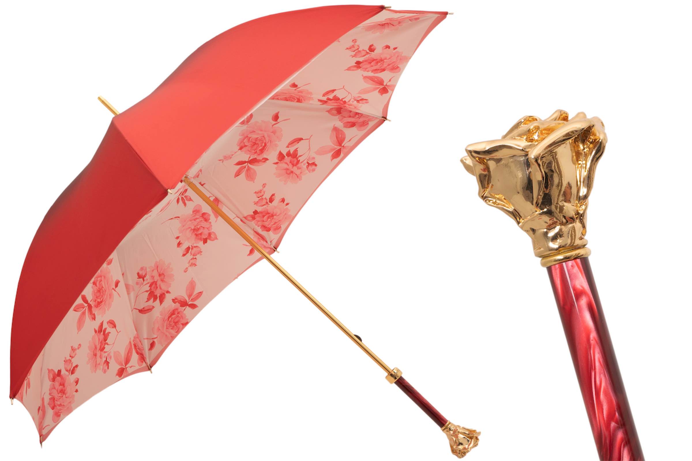 Парасоля-тростина Pasotti Gold Rose Umbrella з позолоченою ручкою-трояндою, ручне відкривання, Італія