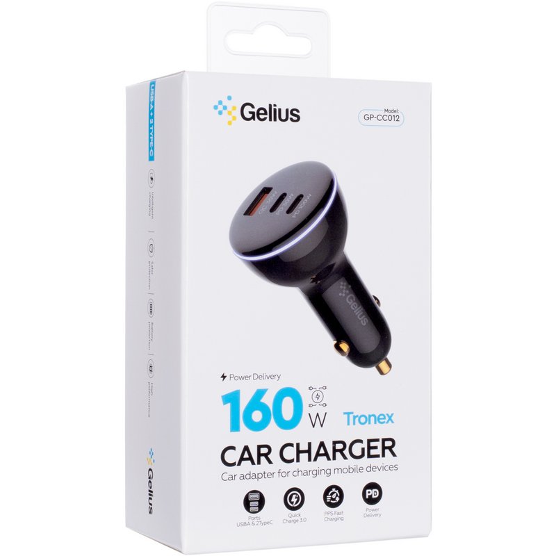 Автомобільний зарядний пристрій Gelius Tronex GP-CC012 1USB + 2Type-C 160W Black