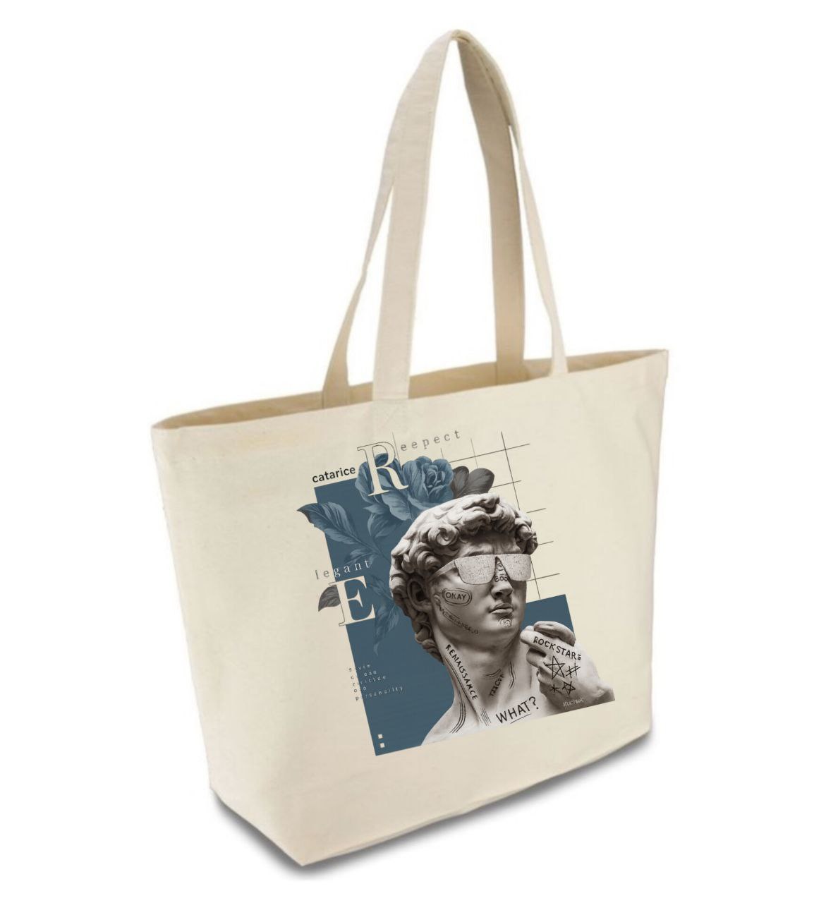 Шопер бежевий (натуральний колір) широкий з принтом "ЕЛЕГАНТ"