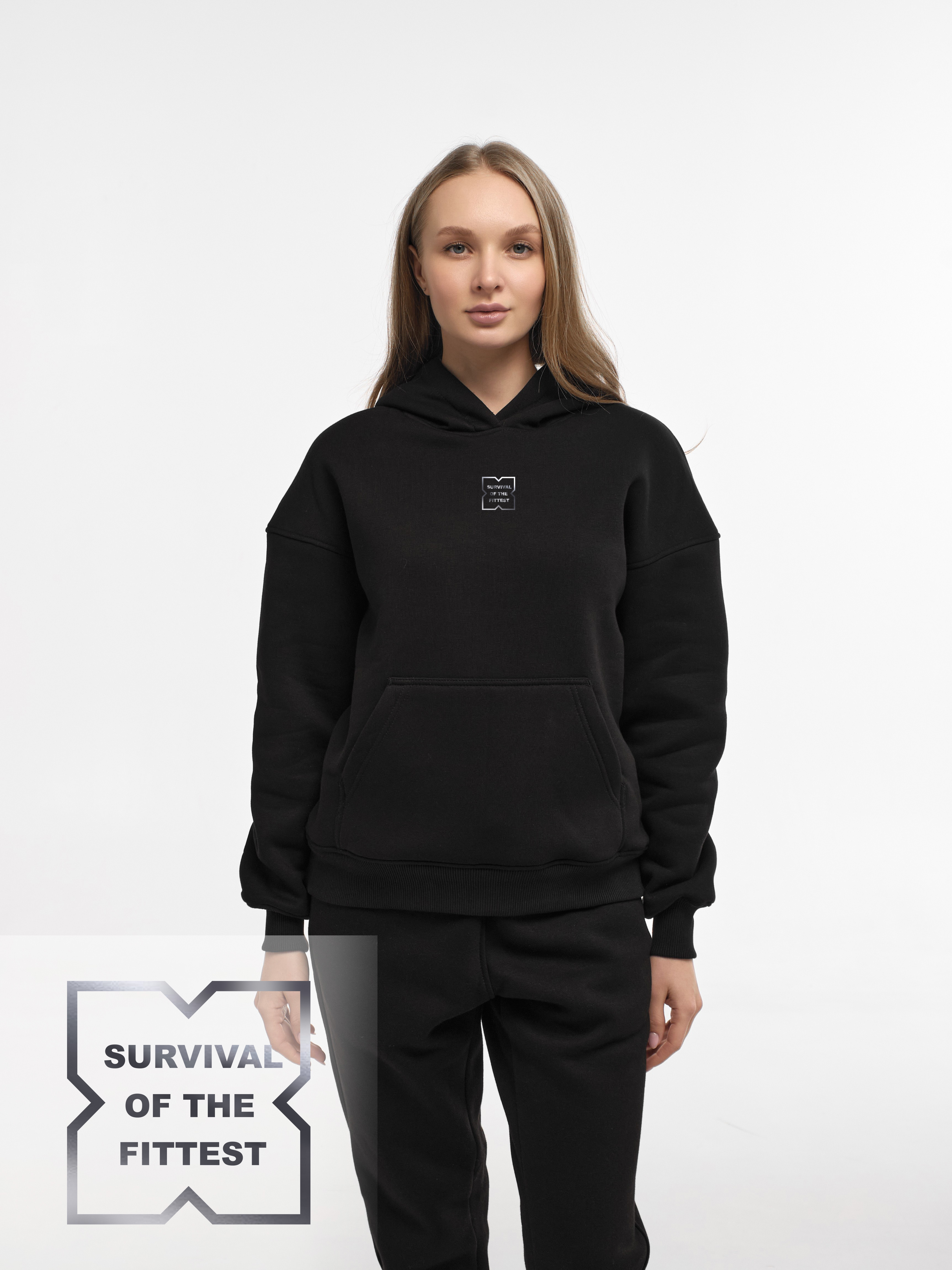 HOODIE "SURVIVAL OF THE FITTEST" | POCKET | BLACK EMOTION | XH1