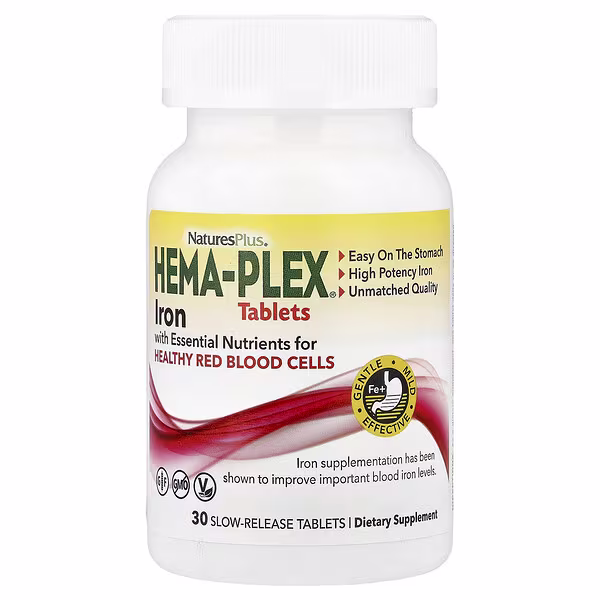 NaturesPlus, Hema-Plex®, Iron with Essential Nutrients for Healthy Red Blood Cells, 30 Slow Release Tablets