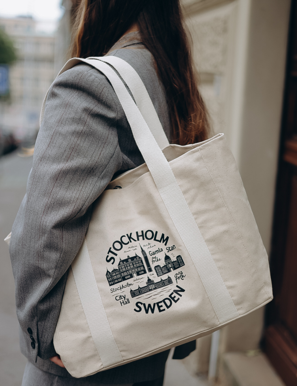 Shopper bag with Stockholm print
