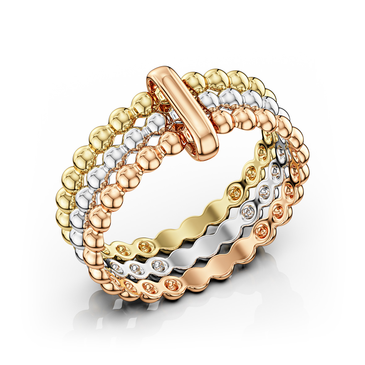 Goldring „Trinity“ – 585er Tricolor-Gold
