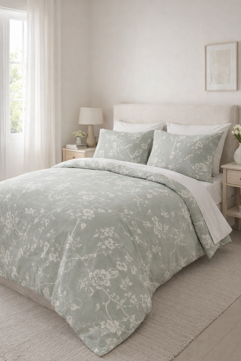 Постільна білизна  від виробника ранфрс  "Білі квіти на світло зеленому"